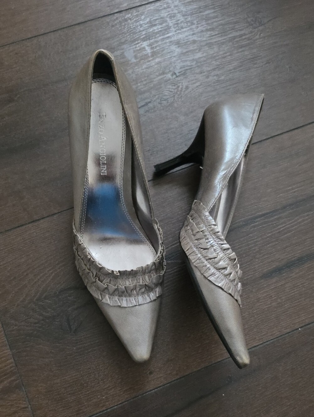 Enzo Angiolini Metallic Taupe Braided-Detail Pointed Pumps